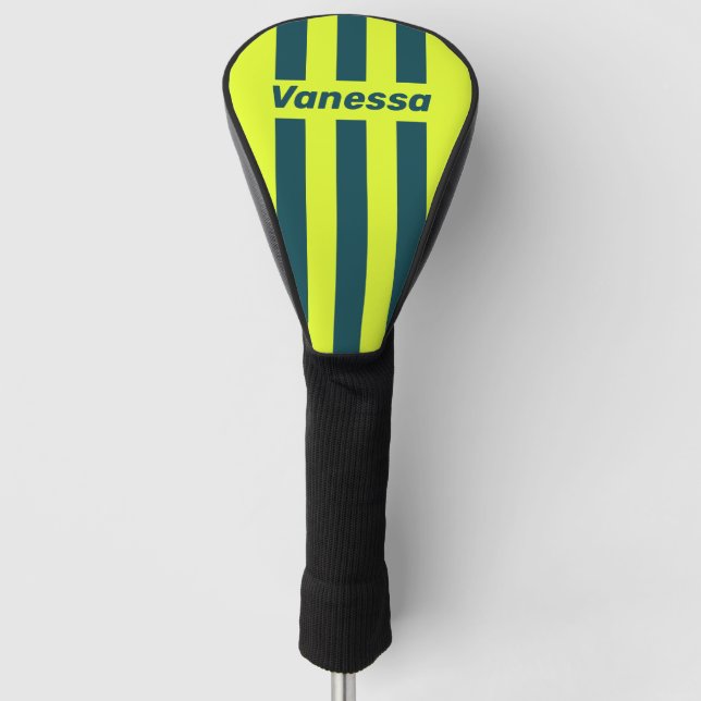 Couvre-club De Golf Retro HI VIS Yellow Three Pin Stripes with Name (Devant)