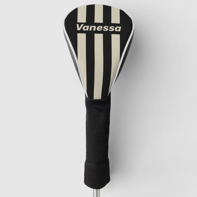 Couvre-club De Golf Retro Midnight Three Pin Stripes with Name (Devant)