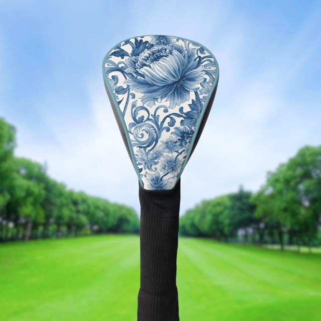 Couvre-club De Golf Rêves Bleus | Chinoiserie Aquarelle Florale Blanch (Créateur téléchargé)