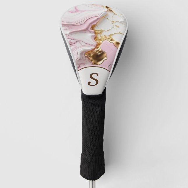 Couvre-club De Golf Rose, Blanc et Or (Devant)