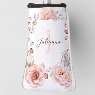 Couvre-club De Golf Rose d'aquarelle Wreath personnalisée | BLANCHE
