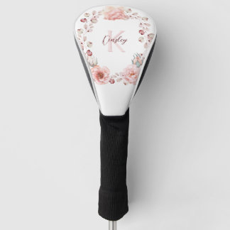 Couvre-club De Golf Rose d'aquarelle Wreath personnalisée | BLANCHE