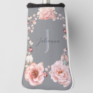 Couvre-club De Golf Rose d'aquarelle Wreath personnalisée | Gray