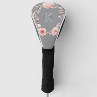 Couvre-club De Golf Rose d'aquarelle Wreath personnalisée | Gray