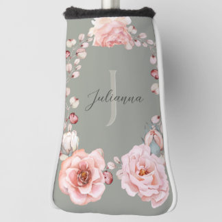 Couvre-club De Golf Rose d'aquarelle Wreath personnalisée | Vert sage