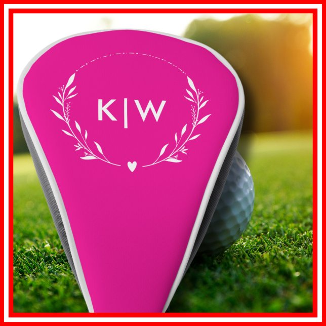 Couvre-club De Golf Rose et Blanc | Monogramme Initiales Moderne (Pink and White | Modern Initials Monogram Golf Head Cover)