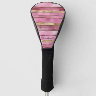 Couvre-club De Golf Rose et Or Rustique Faux Bois Personnalisé