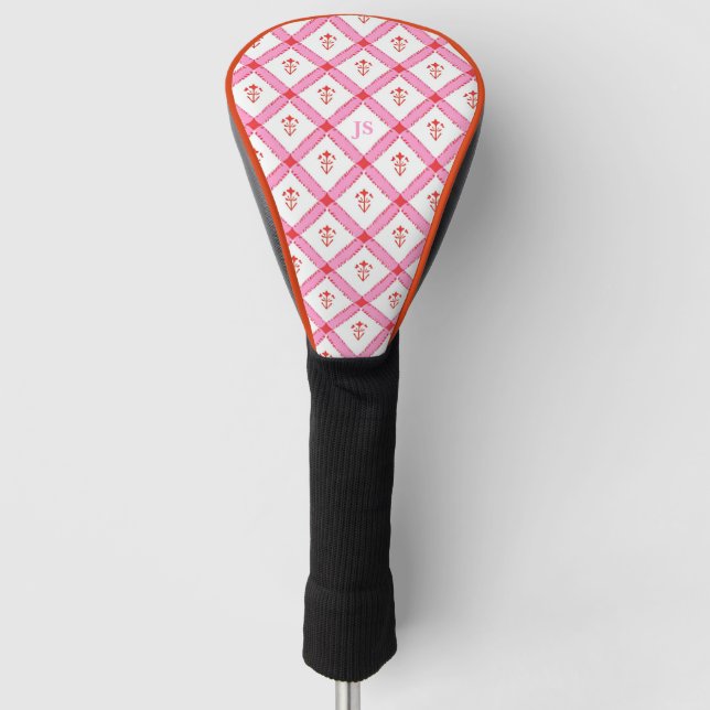 Couvre-club De Golf Rose et rose girly avec initiales (Devant)