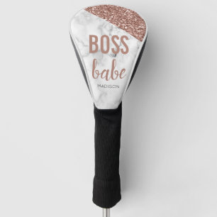 Couvre-club De Golf Rose Gold Glitter Personnalisé Marble Boss Babe