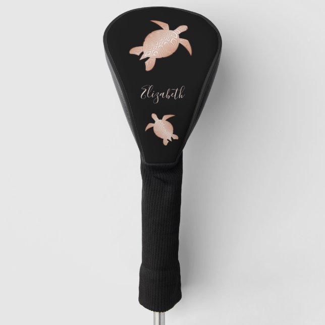 Couvre-club De Golf Rose Gold Sea Turtle Black Votre nom (Devant)