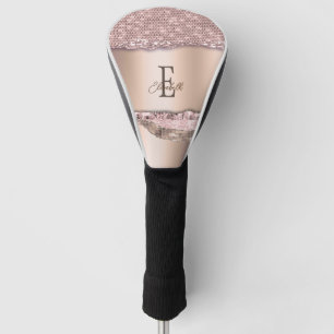 Couvre-club De Golf Rose Gold Tendance Diamants Paillettes Monogramme
