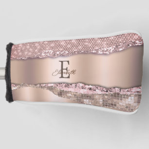 Couvre-club De Golf Rose Gold Tendance Diamants Paillettes Monogramme