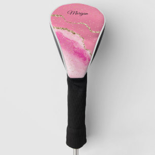 Couvre-club De Golf Rose & Or Agate Gold Stars do-it-yourself Nom Scri