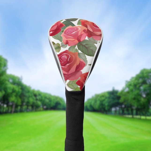 Couvre-club De Golf Roses rouges | Elégante aquarelle Rose Floral (Créateur téléchargé)