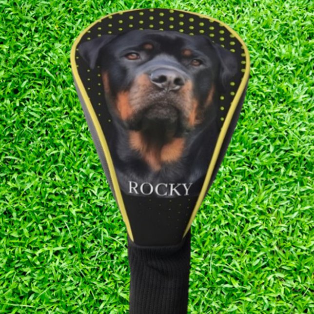 Couvre-club De Golf   Rottweiler Jaune (Protect your clubs in style with this Rottweiler golf head cover featuring unique yellow dots)