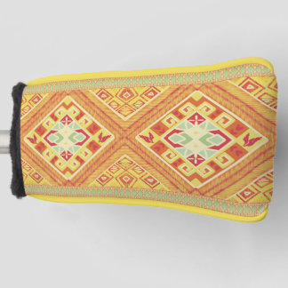 Couvre-club De Golf Rouge et plumes jaunes Couverture de tête de golf