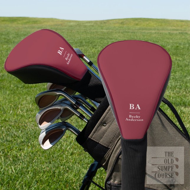Couvre-club De Golf Rouge Grenat Couleur Unie Initiales & Nom Blancs (Créateur téléchargé)