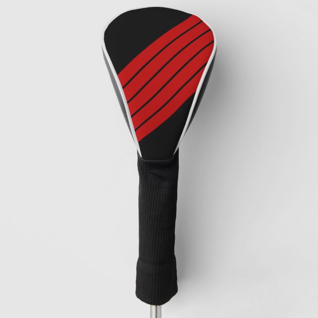 Couvre-club De Golf Rouge Noir les années 70 80s Retro Racing Stripes (Devant)