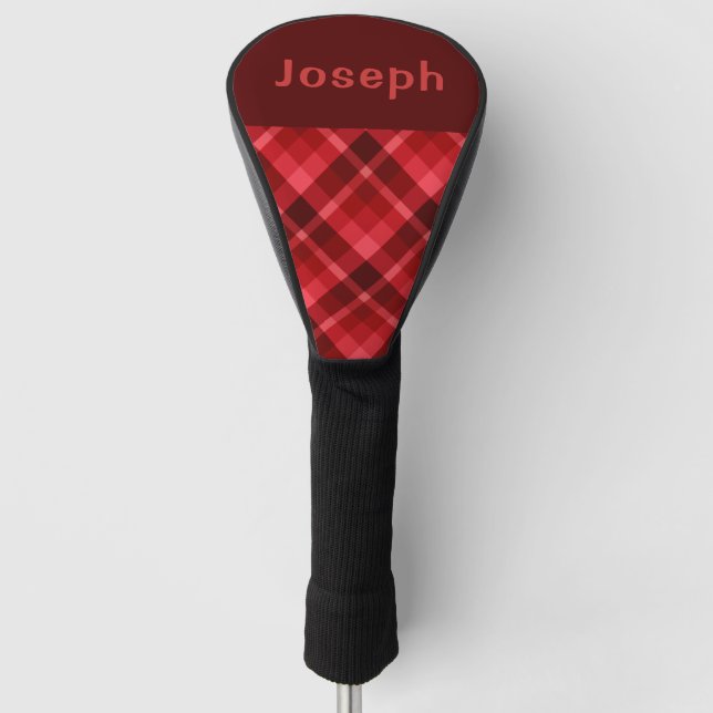 Couvre-club De Golf Ruby Red Plaid Monogram Golf Head Driver Cote (Devant)