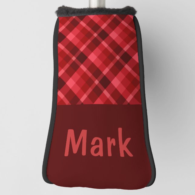 Couvre-club De Golf Ruby Red Plaid Monogram Golf Head Putter Cover (Tourné à 90°)