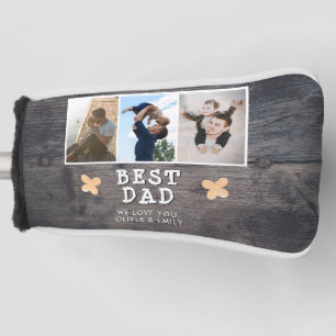 Couvre-club De Golf Rustic Wood Best Papa 3 Photo Collage Garde-photos