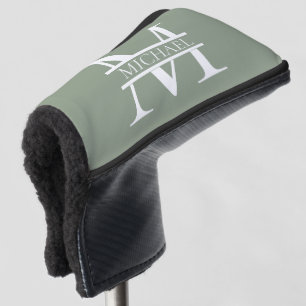 Couvre-club De Golf Sage Vert Elégant Personnalisé Monogramme & Nom