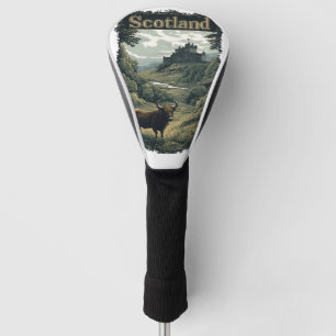 Couvre-club De Golf Scotland Design : Highland Cow, Castle, and Scener
