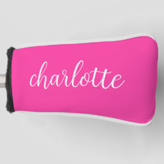 Couvre-club De Golf Script de calligraphie de fille rose et blanc chau