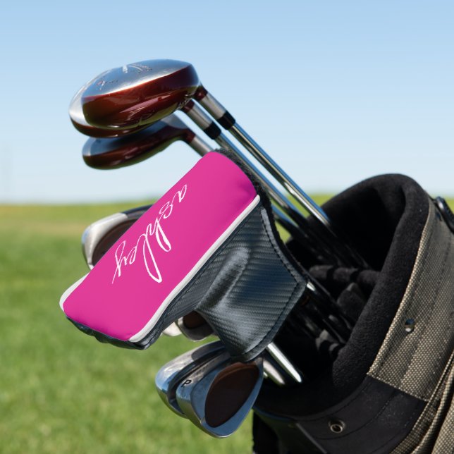 Couvre-club De Golf Script manuscrit rose chaud Monogramme (In Situ)