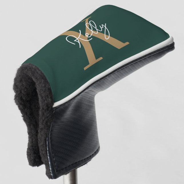 Couvre-club De Golf Script moderne Emerald Green Gold (Devant 3/4)