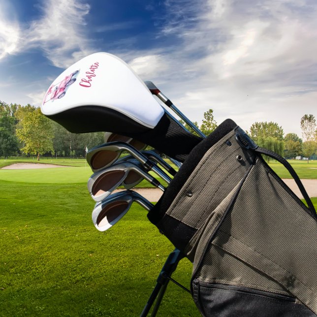 Couvre-club De Golf Script monogramme de cart rose (Créateur téléchargé)