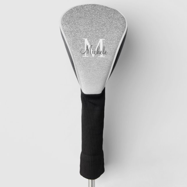 Couvre-club De Golf Script Monogramme Pailleté Argent Féminin (Devant)