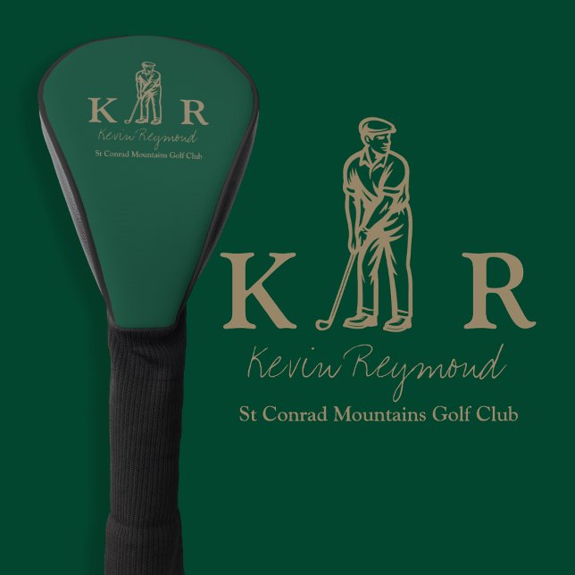 Couvre-club De Golf Sepia Golf Player Classic Golfer Monogram  (Créateur téléchargé)
