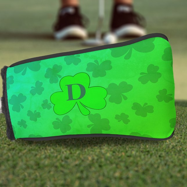Couvre-club De Golf Shamrock Monogramme Vert Clover Golf Tête Couvertu (Have the luck of the Irish when you play your next round of golf. Just add your initial)