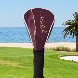 Couvre-club De Golf Signature personnalisée Bourgogne Agate dorée