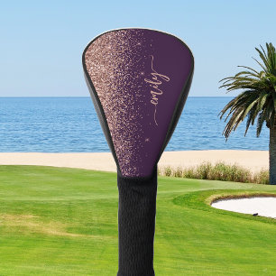 Couvre-club De Golf Signature personnalisée rose gold violet pailleté