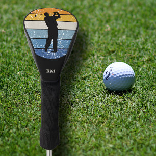 Couvre-club De Golf Silhouette Golfer sur bande rétro