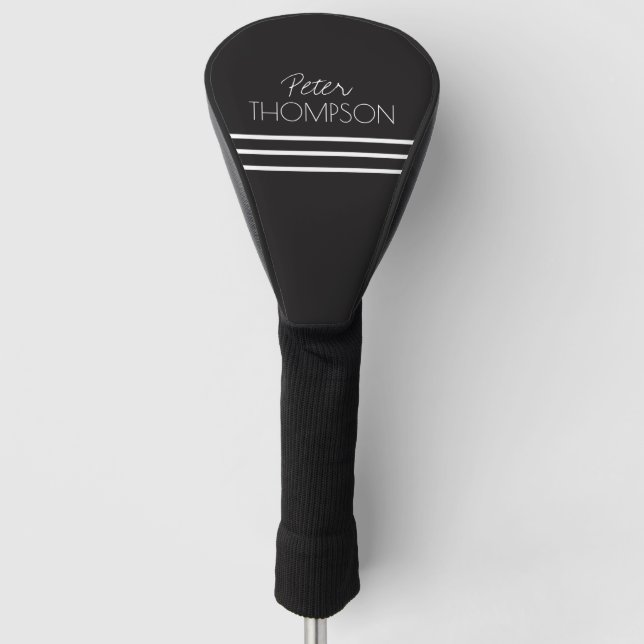 Couvre-club De Golf Simple 3 bandes Nom noir (Devant)