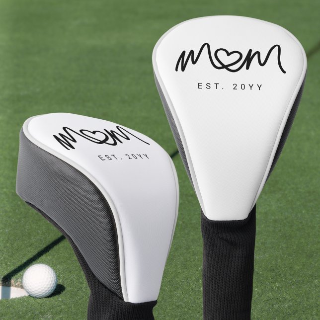 Couvre-club De Golf Simple Black Script Heart Est Year Mom Established (Simple Black Script Heart Est Year Mom Established Golf Head Cover)
