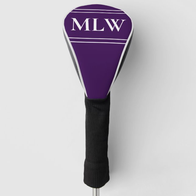 Couvre-club De Golf Simple Dark Purple and White Monogram (Devant)