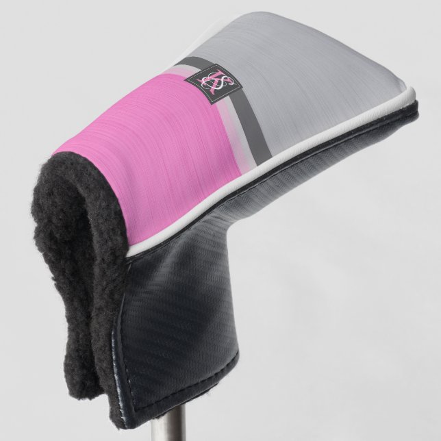 Couvre-club De Golf Simple deux tons rose et gris Initiales Monogramme (Devant 3/4)