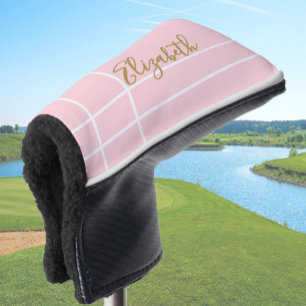 Couvre-club De Golf Simple doux rose minimaliste nom personnalisé dame