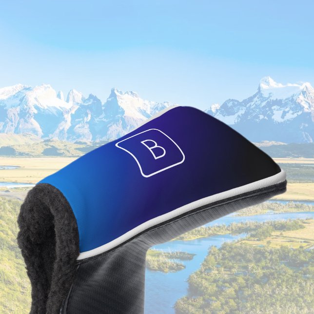 Couvre-club De Golf Simple moderne bleu foncé Ombre dégradé et monogra (Créateur téléchargé)