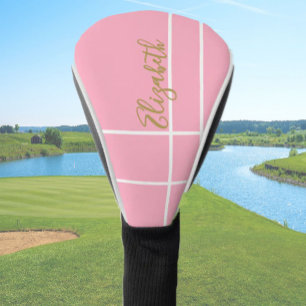 Couvre-club De Golf Simple rose minimaliste nom personnalisé dames