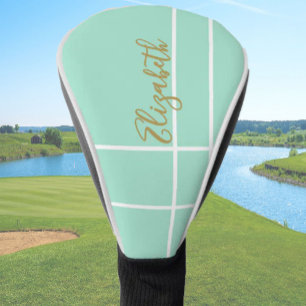 Couvre-club De Golf Simple vert menthe minimaliste nom personnalisé da