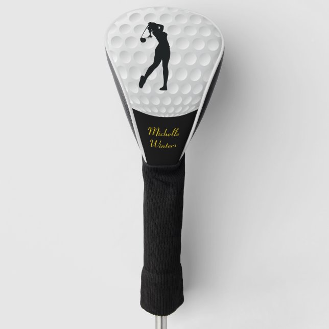 Couvre-club De Golf Sport Golfer Femme Noir Silhouette (Devant)