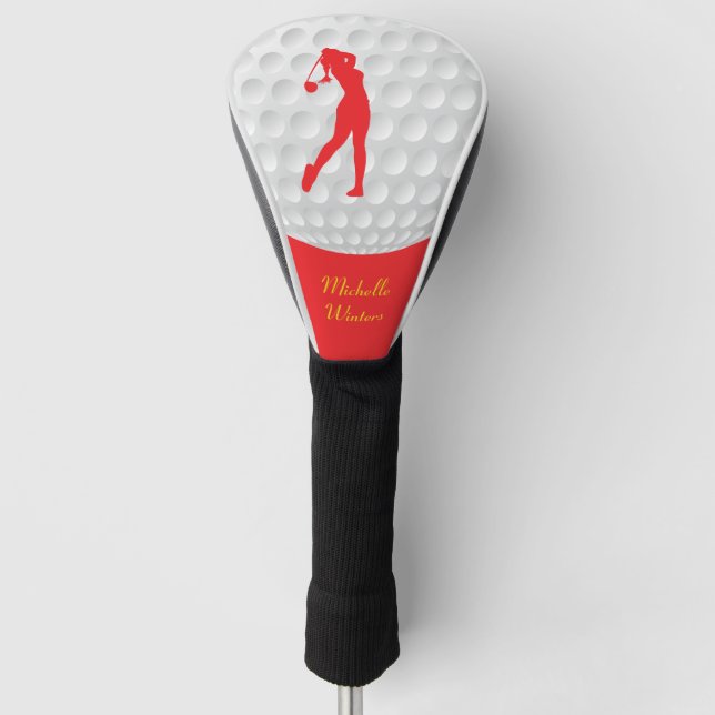 Couvre-club De Golf Sport Golfer Femme Rouge Silhouette (Devant)
