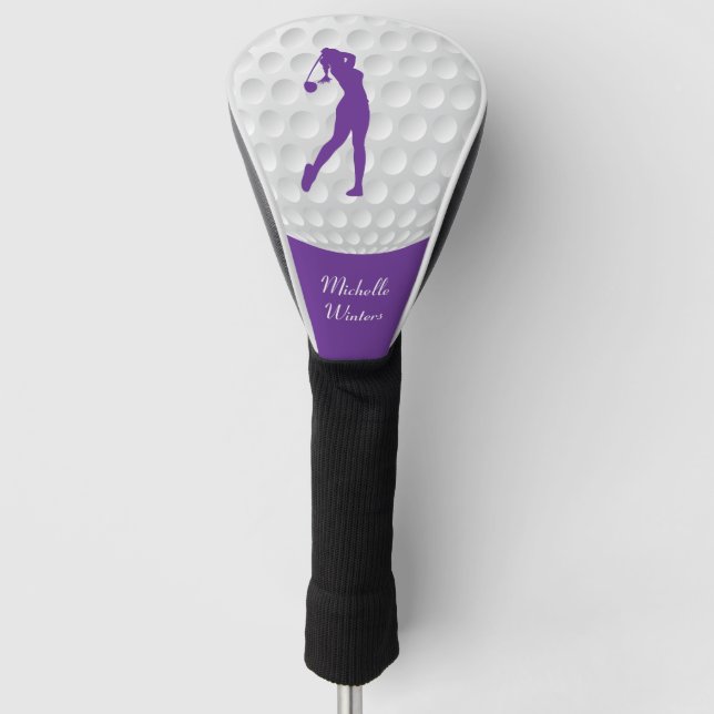 Couvre-club De Golf Sports Golfer Femme violet Silhouette (Devant)