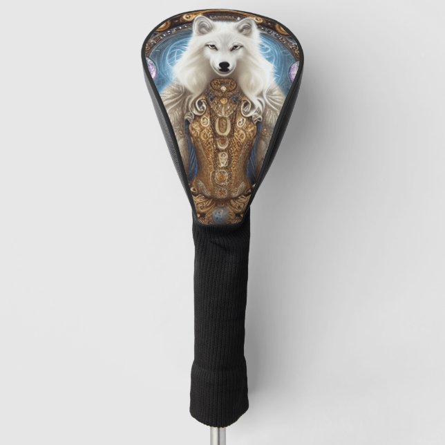 Couvre-club De Golf Steampunk Whimsical charmant loup blanc (Devant)
