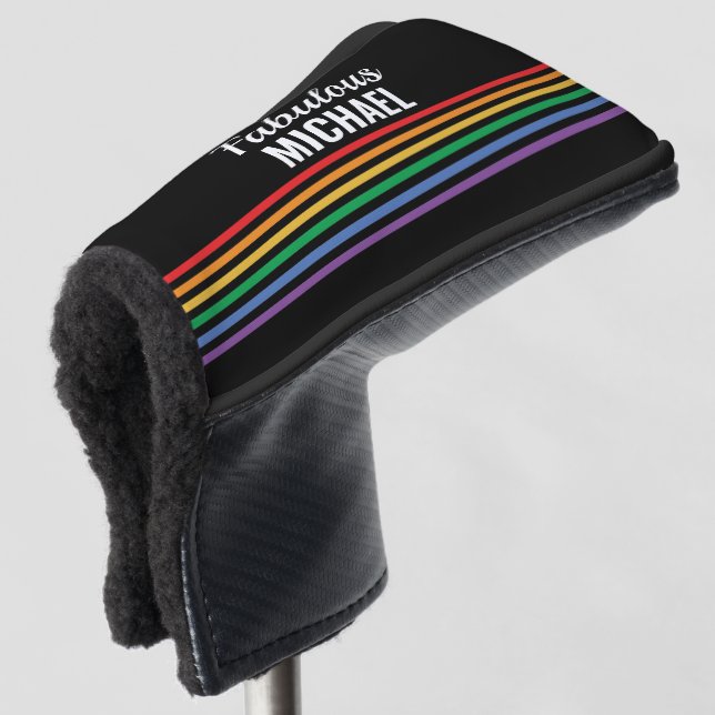 Couvre-club De Golf Stripes arc-en-ciel personnalisées Black LGBT Cust (Devant 3/4)